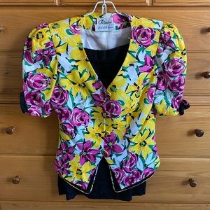Vintage Saks Fifth Ave Floral Bow Skirt Suit Set